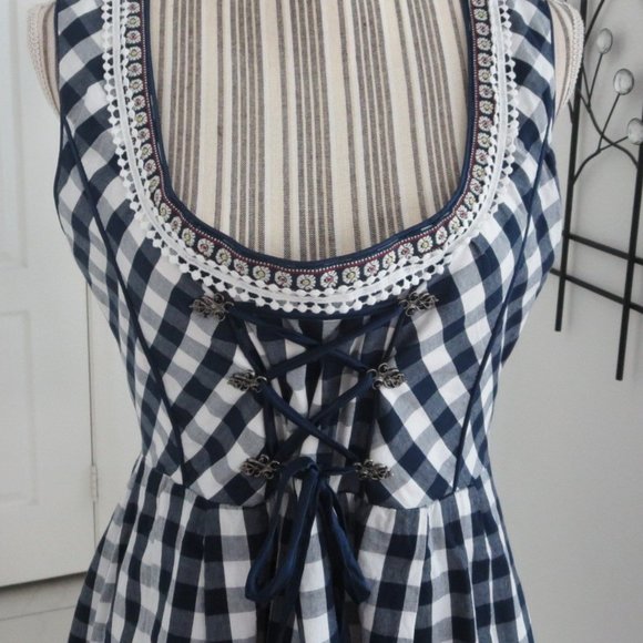 Like New Sleeveless Corset Front Dress Navy & White Gingham Check BOHO M… - Picture 2 of 15